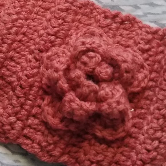 Handmade Crochet Burnt Orange Headband w/ Crochet Flower for Girls - Picture 4 of 5